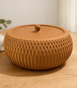 Boîte de rangement côtelée avec couvercle