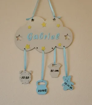 Tenture Murale Nuage Personnalisée avec Statistiques de Naissance